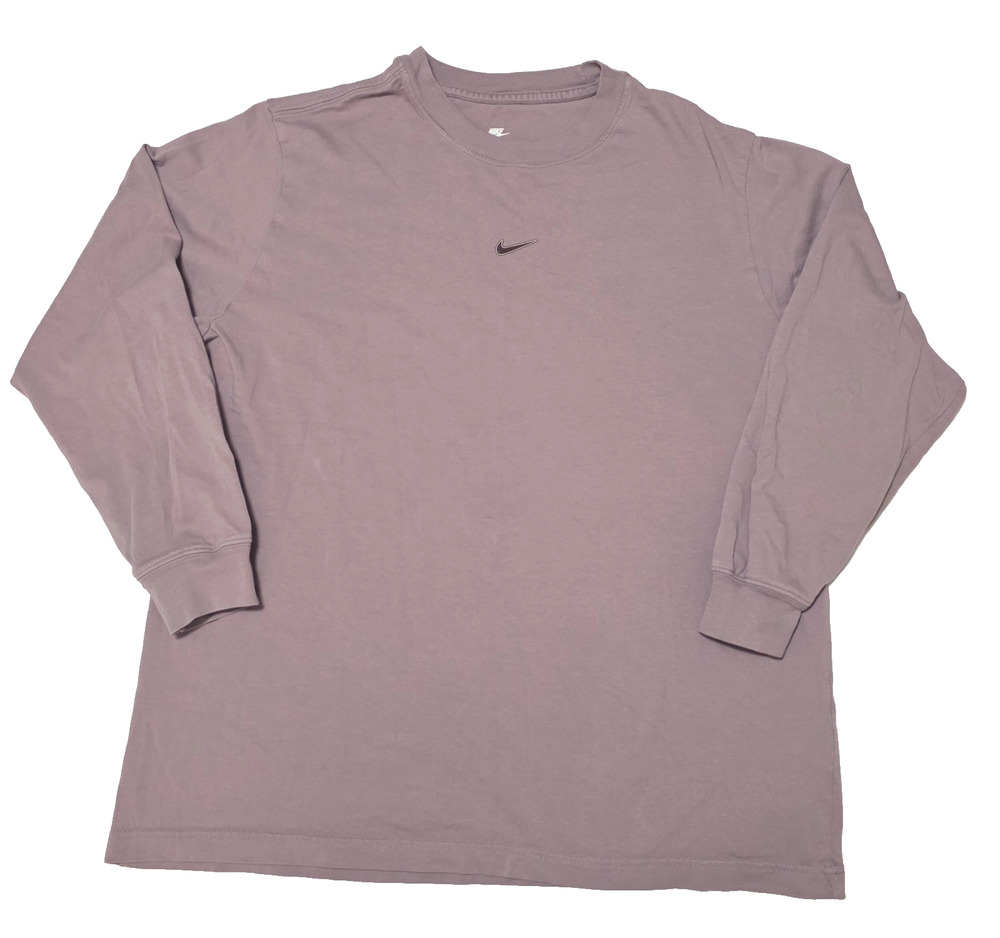 Nike Women's Loose Fit Long Sleeve Shirt Large Purple Small Swoosh Spellout